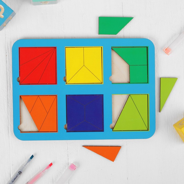 Рамка-вкладыш "Квадраты, 6 шт." по методике Никитина, 22 элемента, МИКС