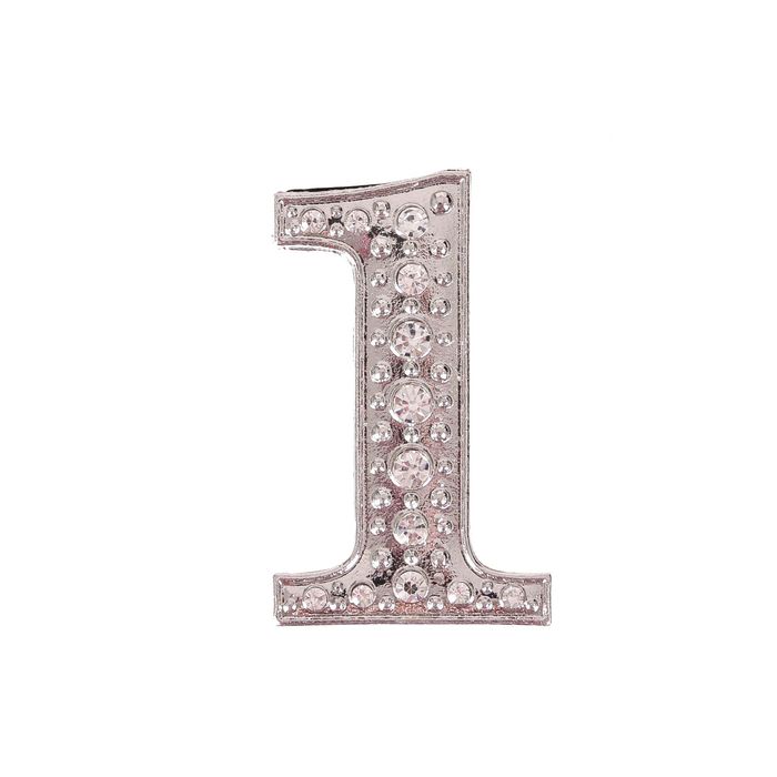 Дверной номер со стразами "1" (серебро), 3 х 5 см