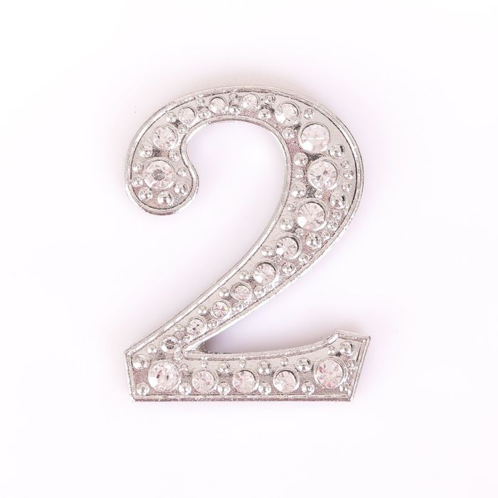 Дверной номер со стразами "2" (серебро), 3,8 х 5 см