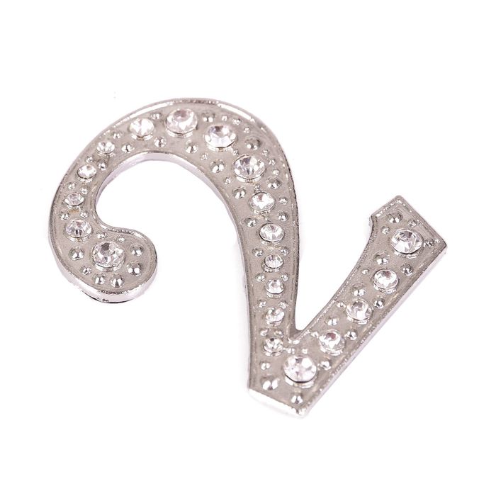 Дверной номер со стразами "2" (серебро), 3,8 х 5 см
