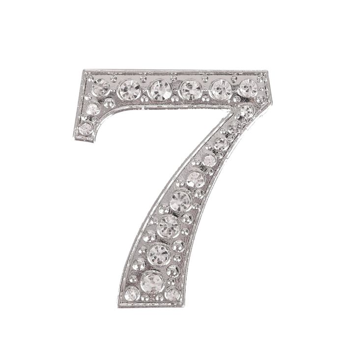 Дверной номер со стразами "7" (серебро), 4 х 5 см