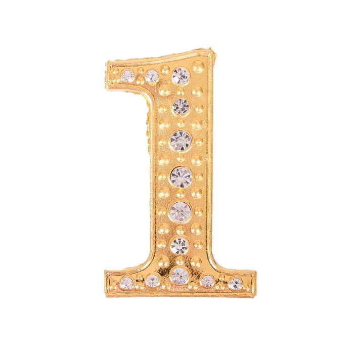 Дверной номер со стразами "1" (золото), 3 х 5 см