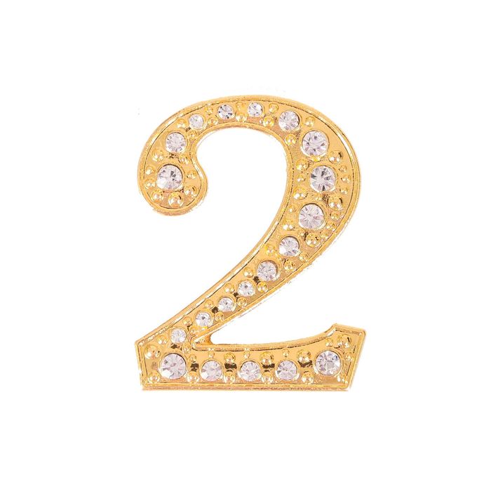 Дверной номер со стразами "2" (золото), 3,8 х 5 см