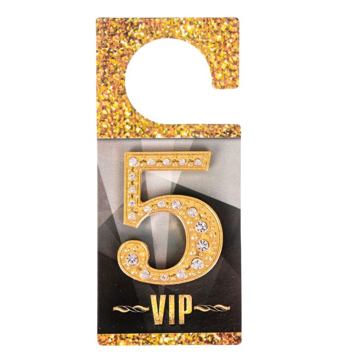 Дверной номер со стразами "5" (золото), 3,9 х 5 см