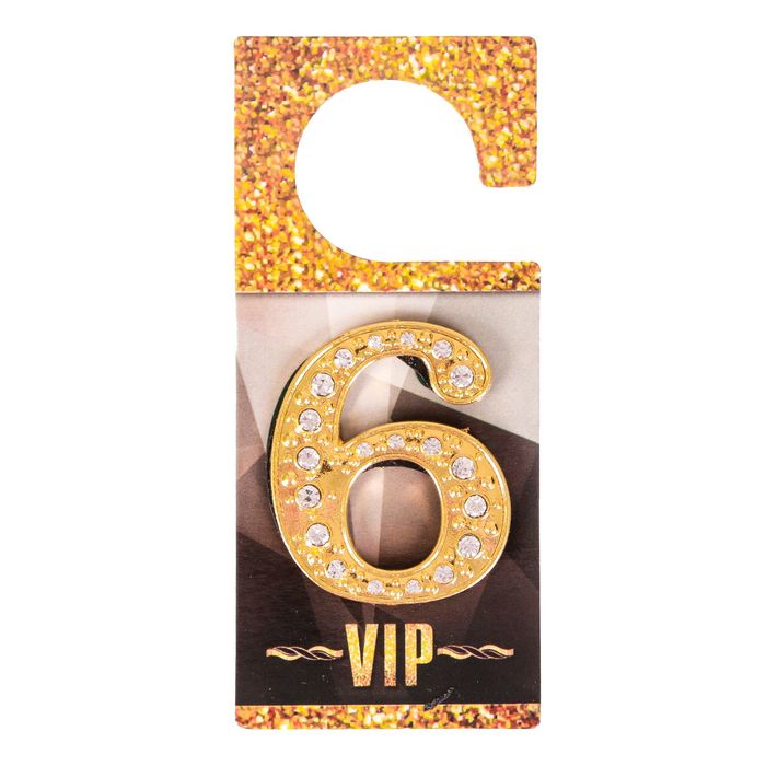 Дверной номер со стразами "6" (золото), 4,3 х 5 см