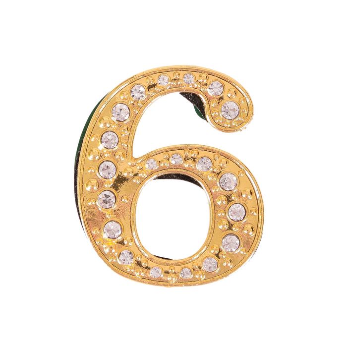 Дверной номер со стразами "6" (золото), 4,3 х 5 см