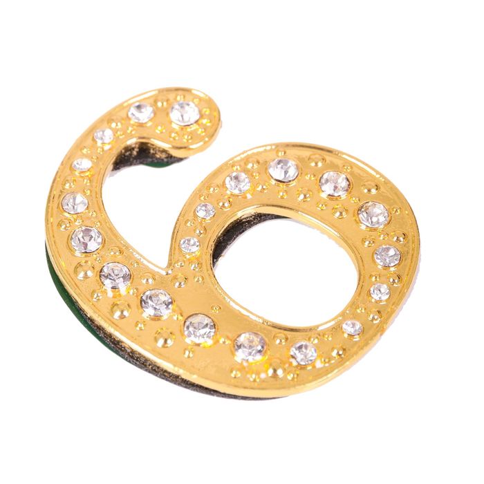 Дверной номер со стразами "6" (золото), 4,3 х 5 см