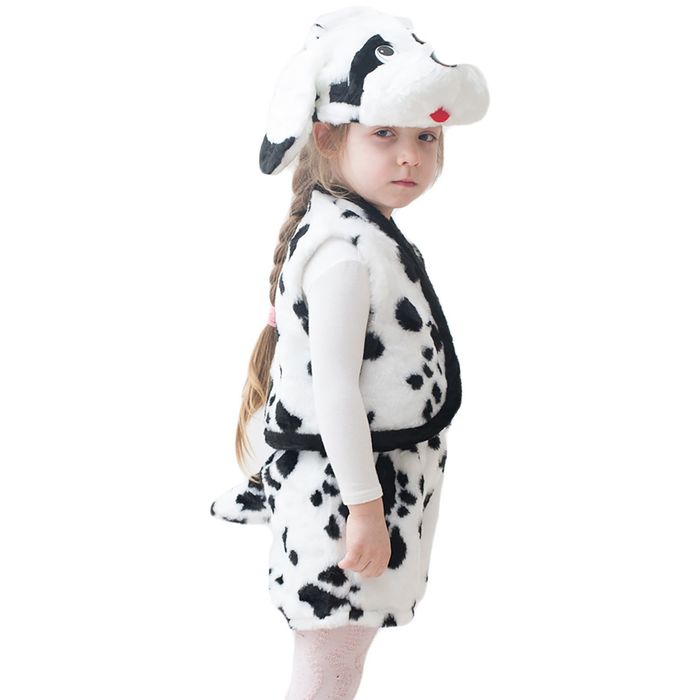 Карнавальный костюм "Далматин", мех, шапка, жилет, шорты, 5-7 лет, рост 122-134