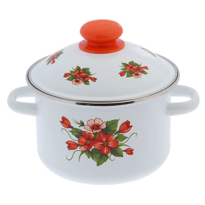 Кастрюля цилиндрическая 2 л "Бисер" с ободком, цвет белый