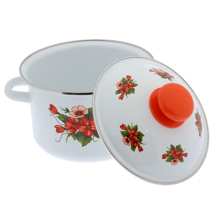 Кастрюля цилиндрическая 2 л "Бисер" с ободком, цвет белый