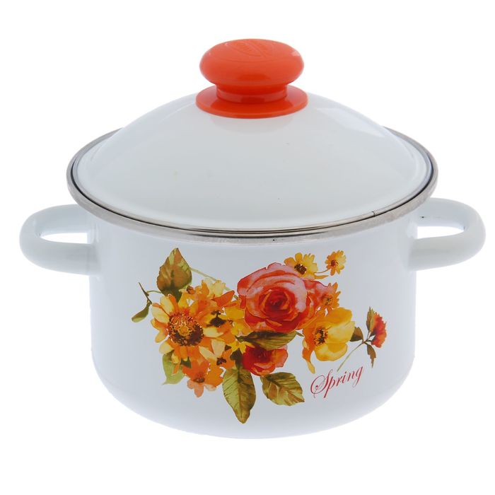 Кастрюля цилиндрическая 2 л "Весна" с ободком, цвет белый