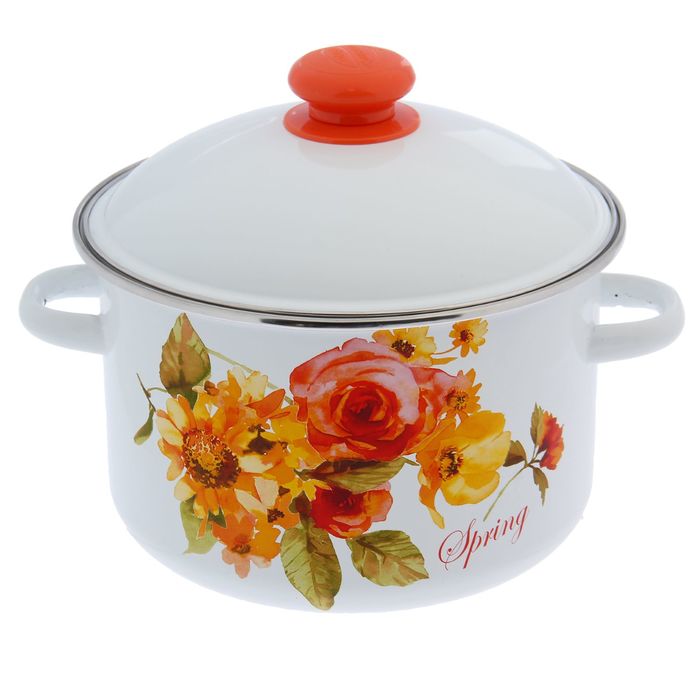 Кастрюля цилиндрическая 4 л "Весна" с ободком, цвет белый