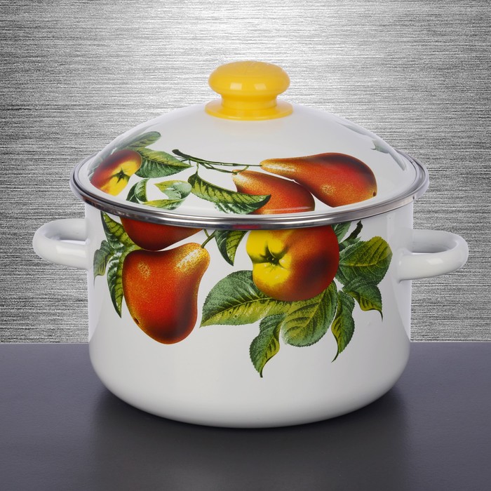 Кастрюля цилиндрическая 4 л "Дары лета" с ободком, цвет белый