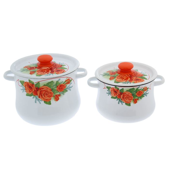 Набор кастрюль "Розовый букет", 2 шт: 4 л, 5,5 л, цвет белый