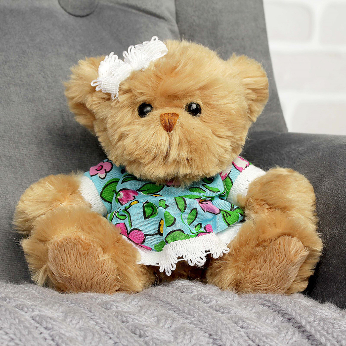 Мягкая игрушка "Медвежонок, девочка в цветочек", 15 см