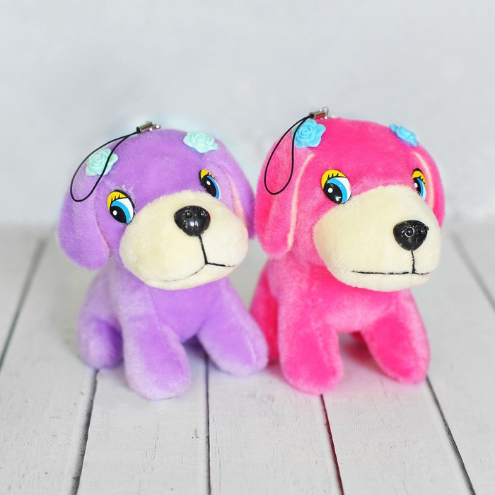 Мягкая игрушка-подвеска "Собачка", цветы на головке, цвета МИКС