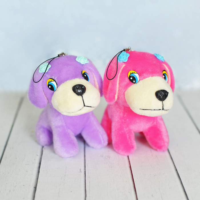 Мягкая игрушка-подвеска "Собачка", цветы на головке, цвета МИКС