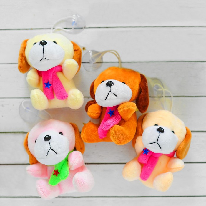 Мягкая игрушка-присоска "Собачка", шарф со звездой, цвета МИКС