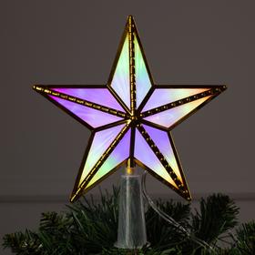 Светодиодная верхушка на ёлку «Звезда золотая» 15 см, 10 LED, провод 2 метра, 220 В, свечение мульти Ош