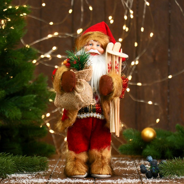 Дед Мороз С мешком и лыжами 30 см новогодние украшения maxitoys дед мороз с зеленым мешком 32 см