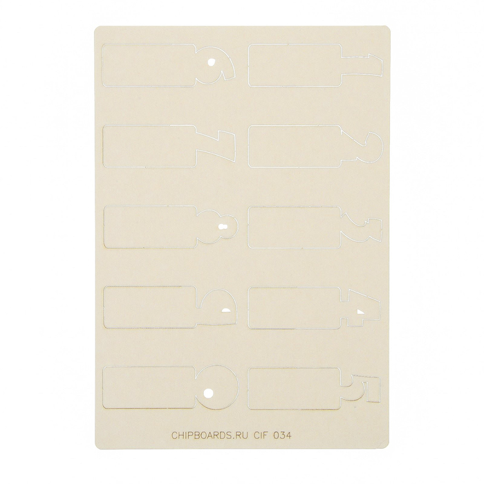 Чипборд картон "Цифры-бирки (3)" толщ.0,9-1,15 мм, р-р каждой цифры 1,5х0,5 см