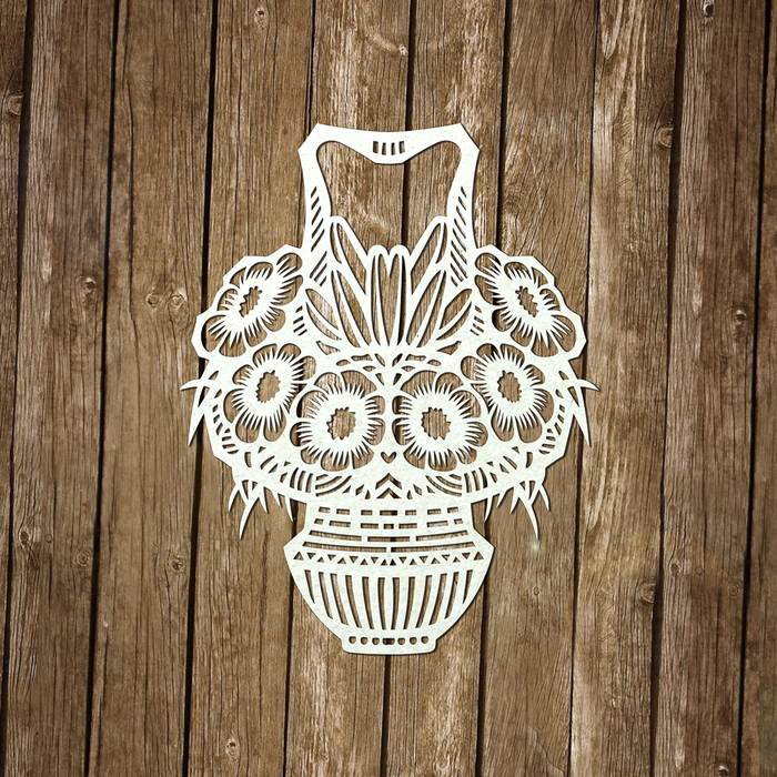 Чипборд картон "Ваза с цветами [2]" толщ. 0,9-1,15 мм,  р-р 6х7 см