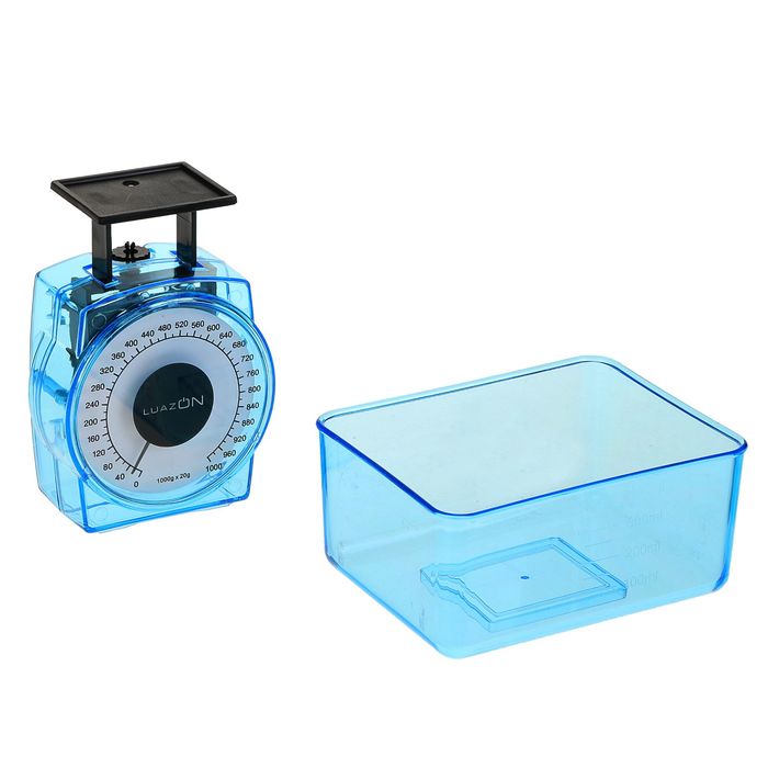 Весы кухонные LuazON, до 1 кг, шаг 20 г, чаша 400 мл, прозрачные, синие