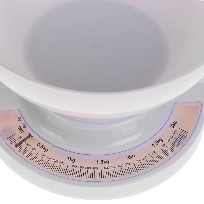 Весы кухонные LuazON, до 3 кг, шаг 20 г, чаша 1л, белые