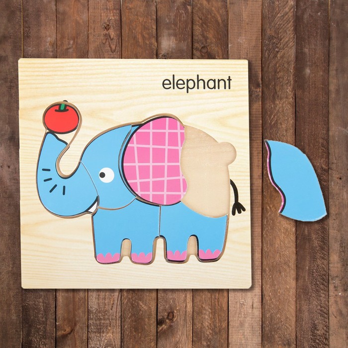 Пазл-вкладыш на деревянном основании " Слон"