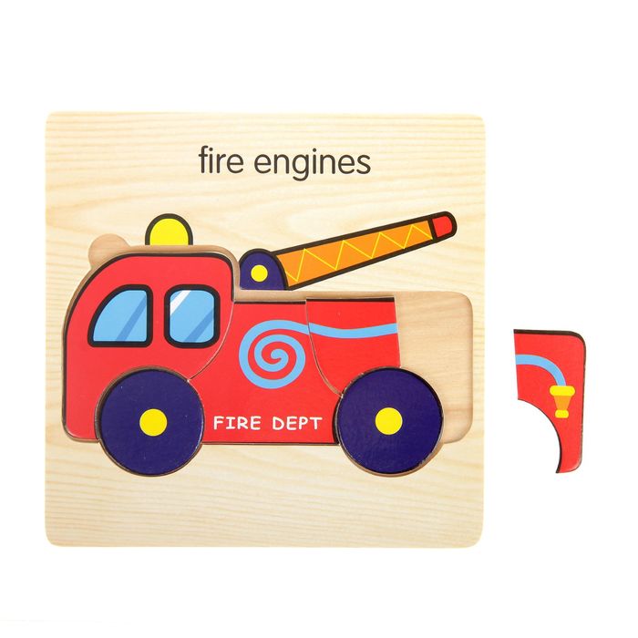 Пазл-вкладыш на деревянном основании "Пожарная машина"