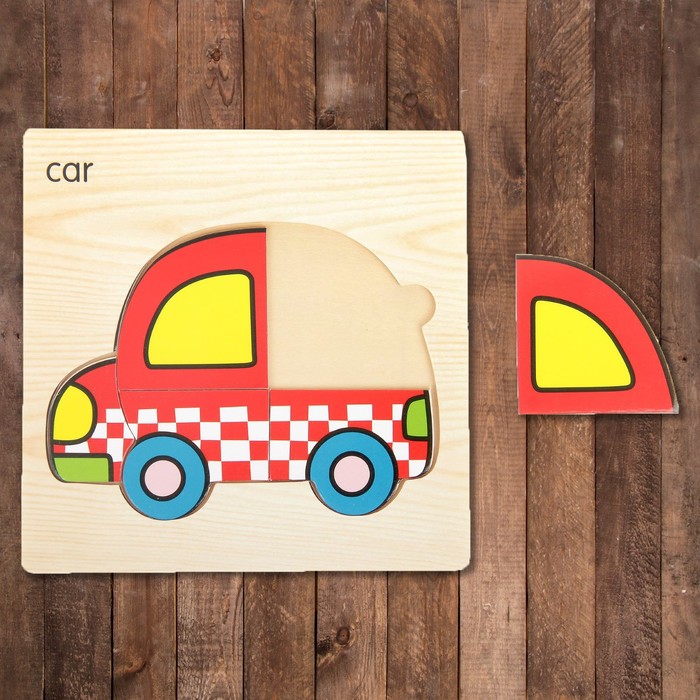 Пазл-вкладыш на деревянном основании "Машина"