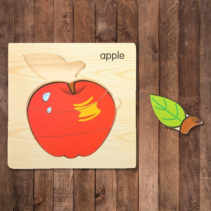 Пазл-вкладыш на деревянном основании "Яблоко"