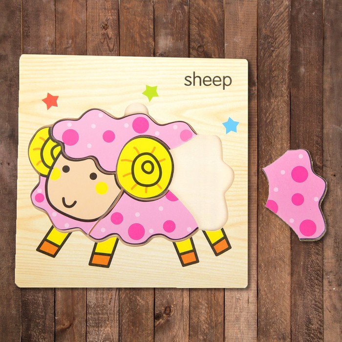 Пазл-вкладыш на деревянном основании "Овечка"