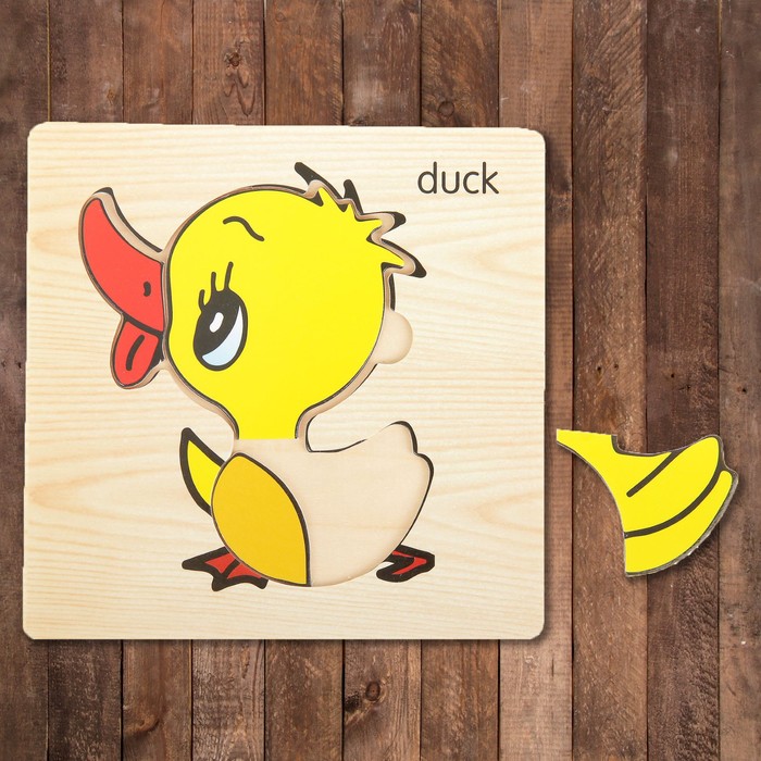 Пазл-вкладыш на деревянном основании "Уточка"