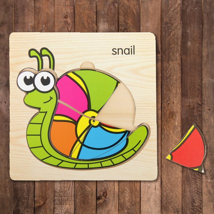 Пазл-вкладыш на деревянном основании "Улитка"