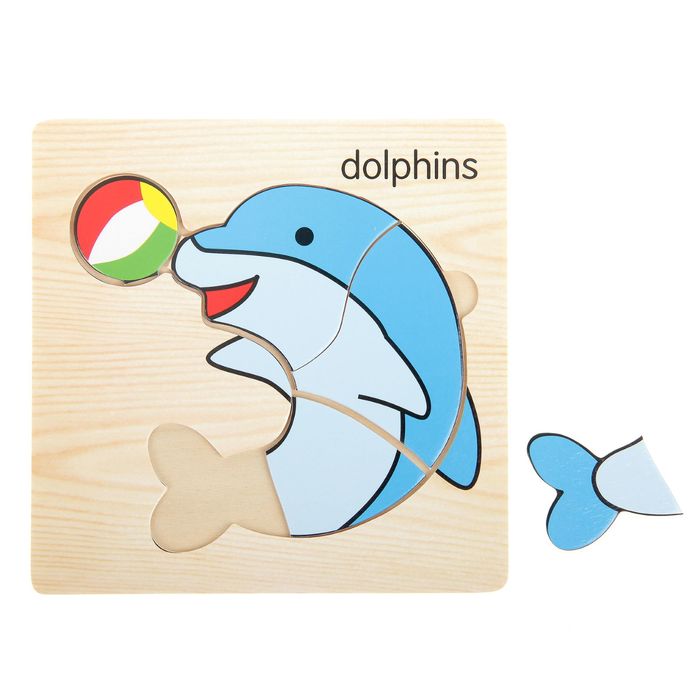 Пазл-вкладыш на деревянном основании "Дельфин"