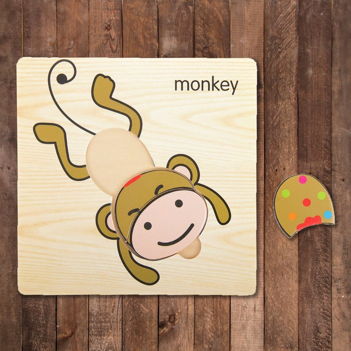 Пазл-вкладыш на деревянном основании "Обезьянка"