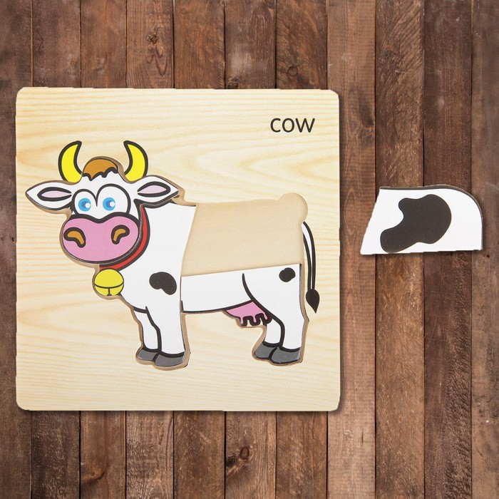 Пазл-вкладыш на деревянном основании "Корова"