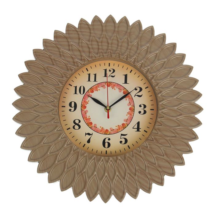 Часы настенные Wood, круглые, цветы на циферблате, d=38 см