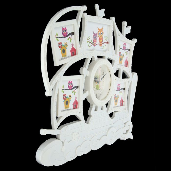 Часы настенные хайтек+5 фоторамок "Сказочный корабль" (фото 15*10, 10*10см) 54*46,5*3,5см