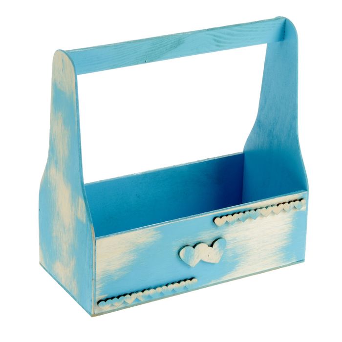 Кашпо № 1 Винтаж, с декором «Сердечки», голубое, 25,5х12,5х25,5см