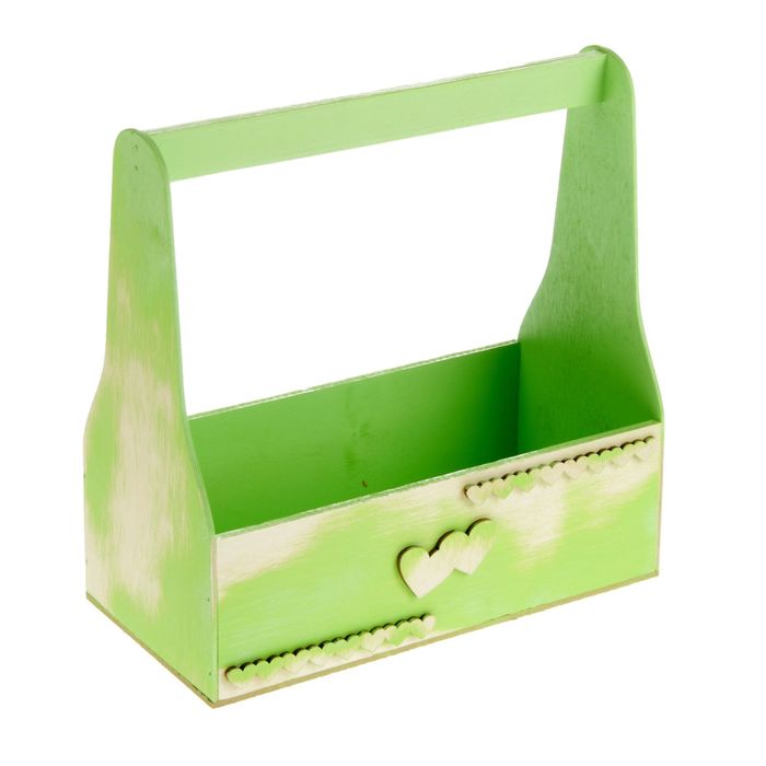 Кашпо № 1 Винтаж, с декором «Сердечки», зелёное, 25,5х12,5х25,5см