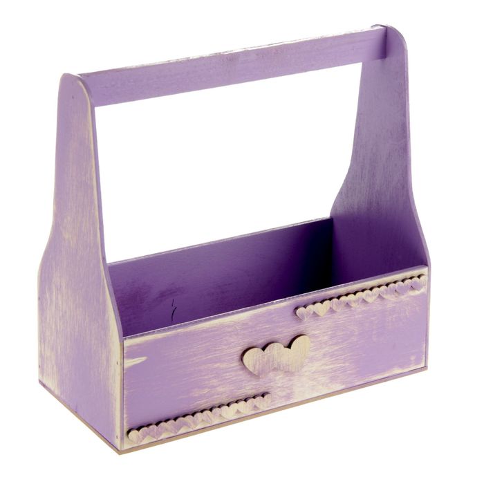 Кашпо № 1 Винтаж, с декором «Сердечки», фиолетовое, 25,5х12,5х25,5см
