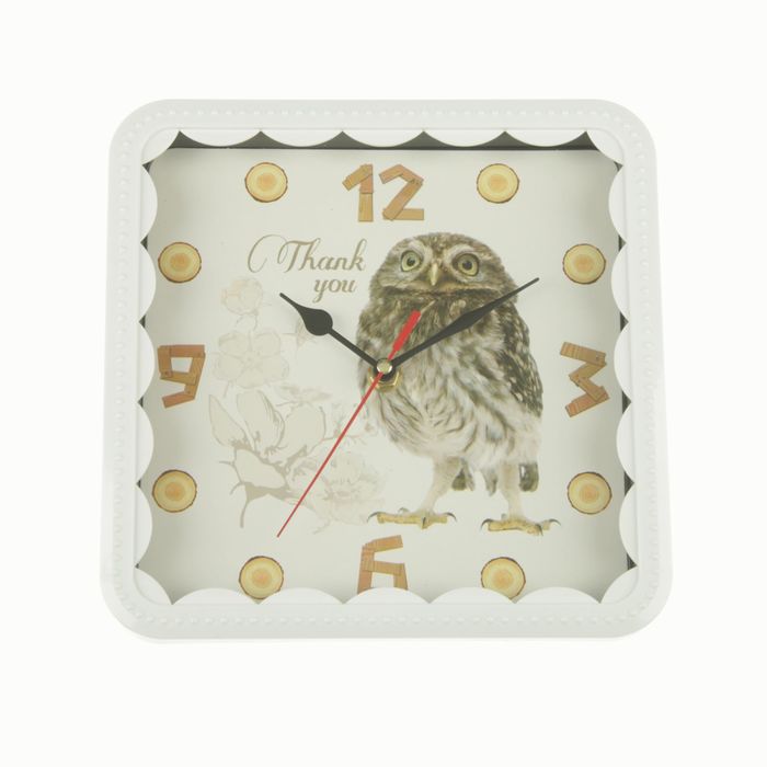 Часы настенные квадрат, рама белая, Сова, 21,5*21,5см