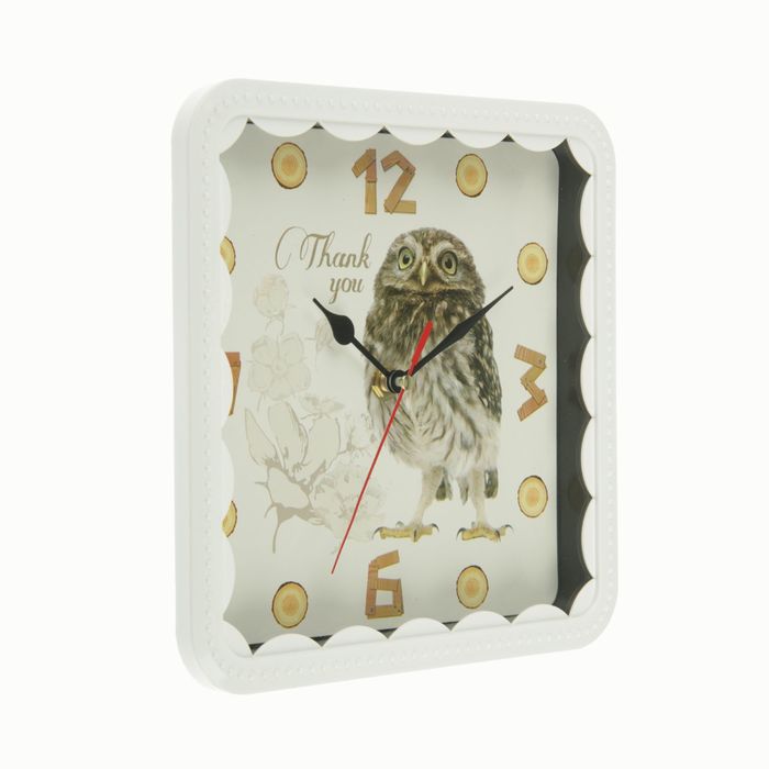 Часы настенные квадрат, рама белая, Сова, 21,5*21,5см