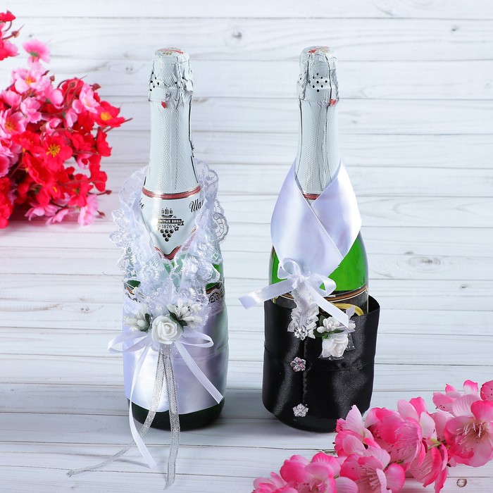 Одежда для шампанского "Свадебная пара", белый/чёрный