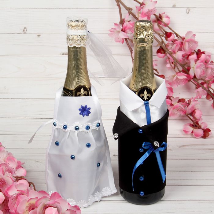 Одежда для шампанского "Жених и невеста", белый/черный