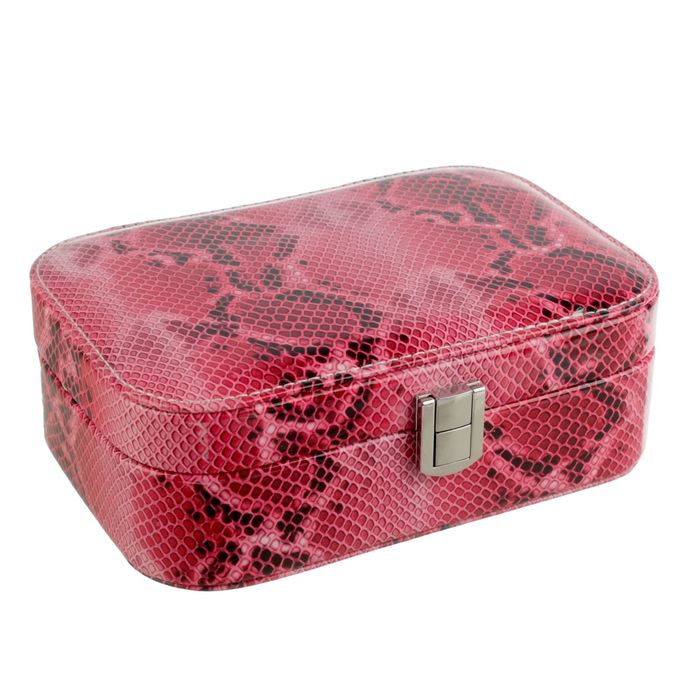 Шкатулка кожзам под часы 1 отделение и бижутерию "Розовый питон" 6,5х20х14 см