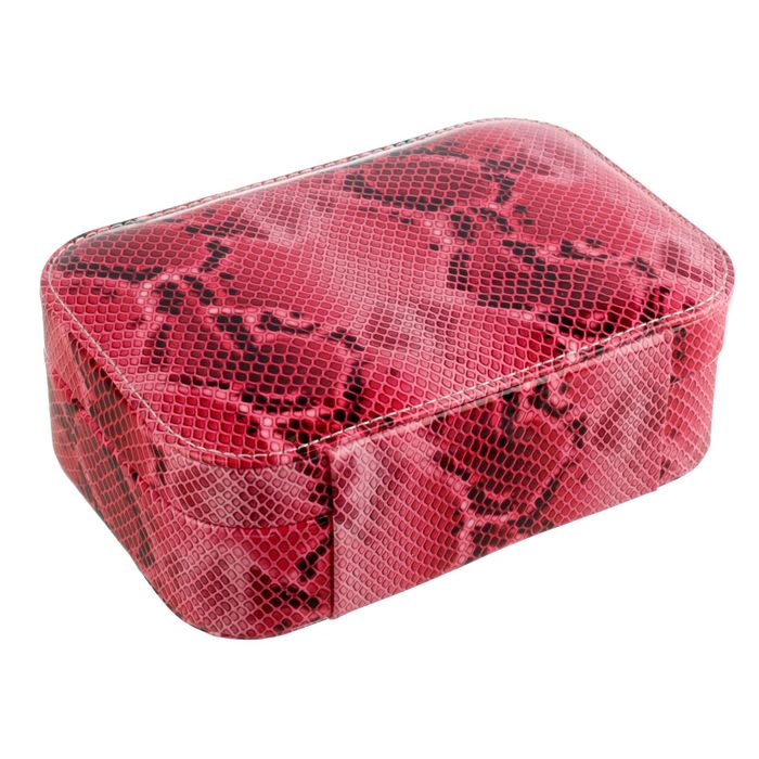 Шкатулка кожзам под часы 1 отделение и бижутерию "Розовый питон" 6,5х20х14 см