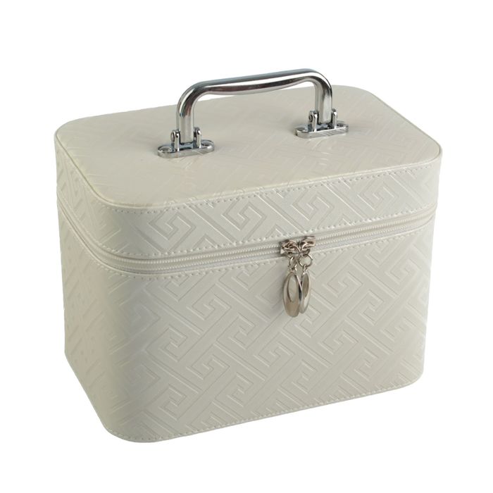 Шкатулка кожзам с зеркалом "Греция" белоснежная 17х23х15 см